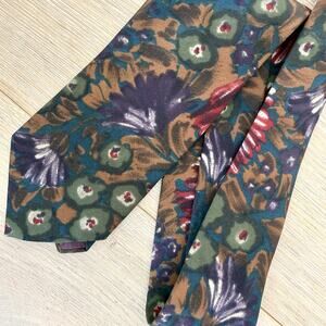 Vintage 90s Salvatori Multicolor Abstract Painted Floral Pattern Classic Tie